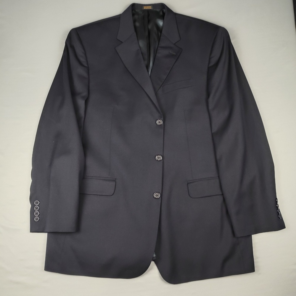 Stafford Mens Blazer 46L 100% Wool Black 3 Button Classic Fit Sport Coat